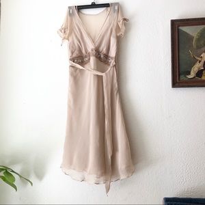 VTG 90’s Embellished Tan Silk Dress